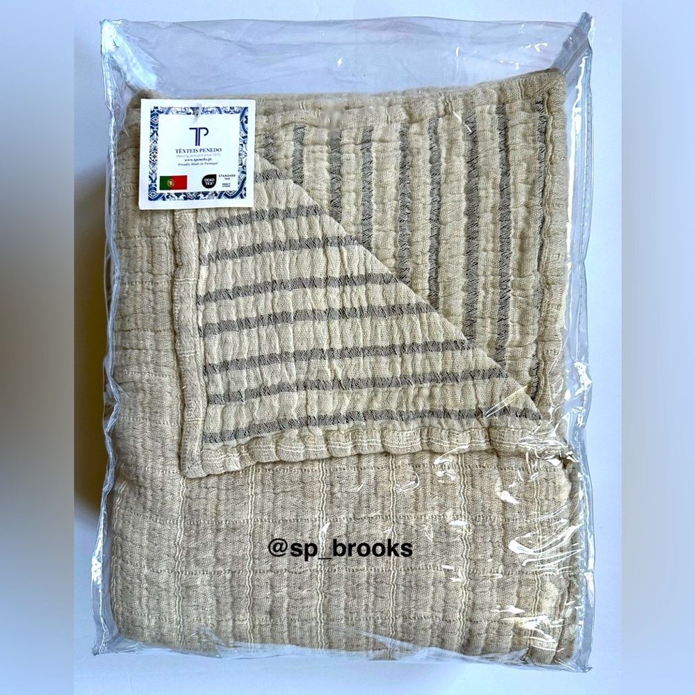🎁Texteis Penedo Coverlet - 100% Cotton Reversible Queen Size -MIP- Taupe Stripe